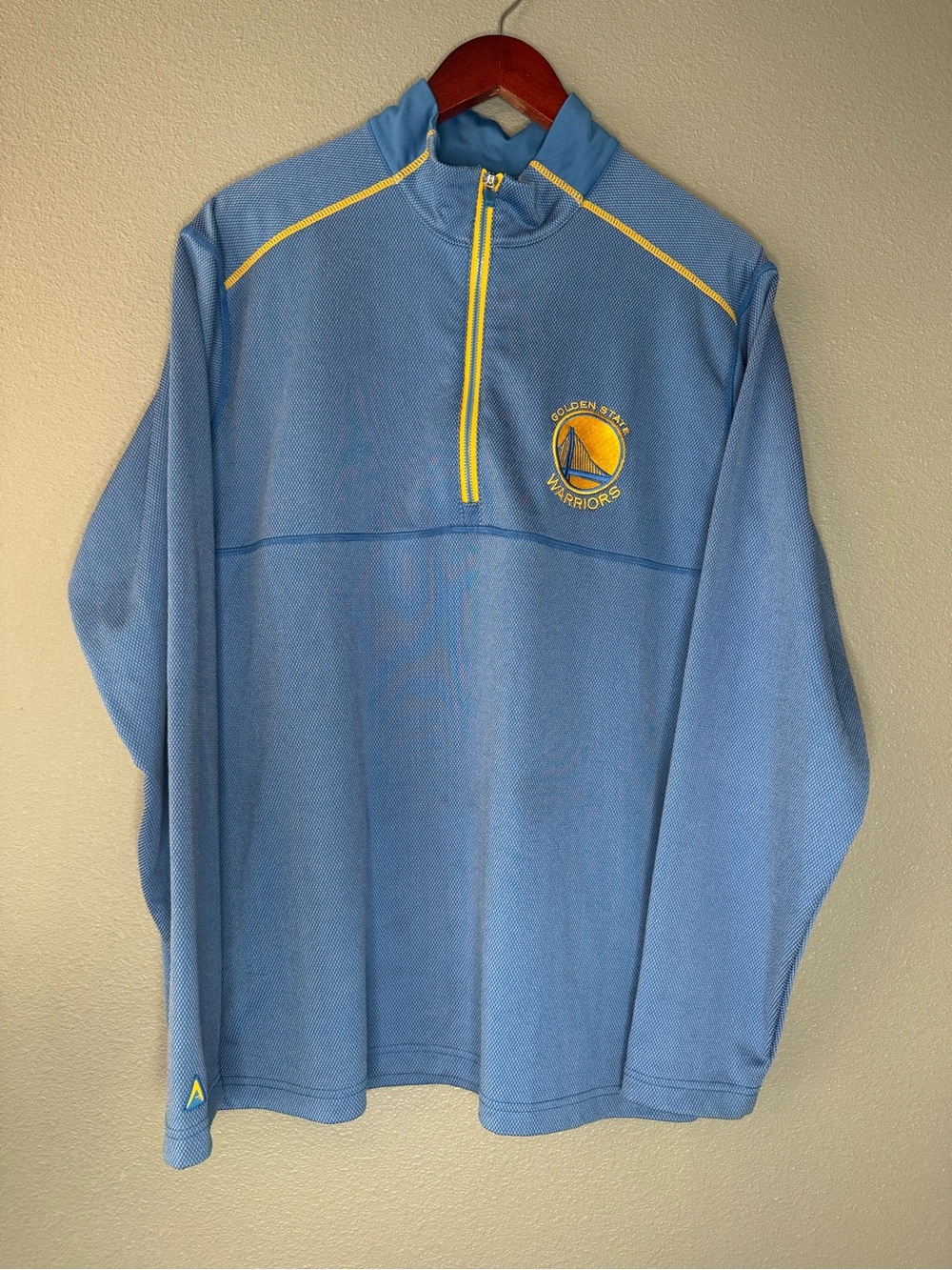 Antigua Golden State Warriors 1/4 Zip Pullover Mens L Blue Gold NBA